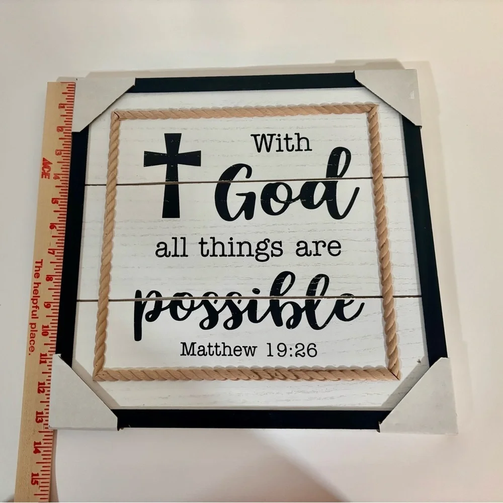 With God All Things Are Possible Wall Sign – Matthew 19:26 – 13.5” Square